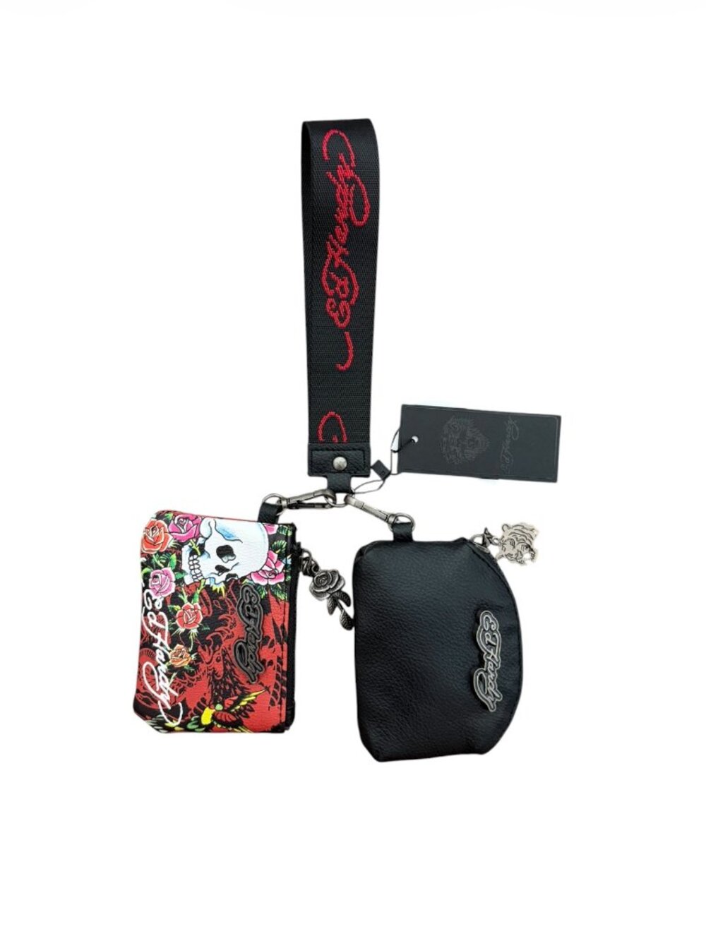 NWT ED HARDY Wristlet Keychain Credit Card Set Black Red Y2K